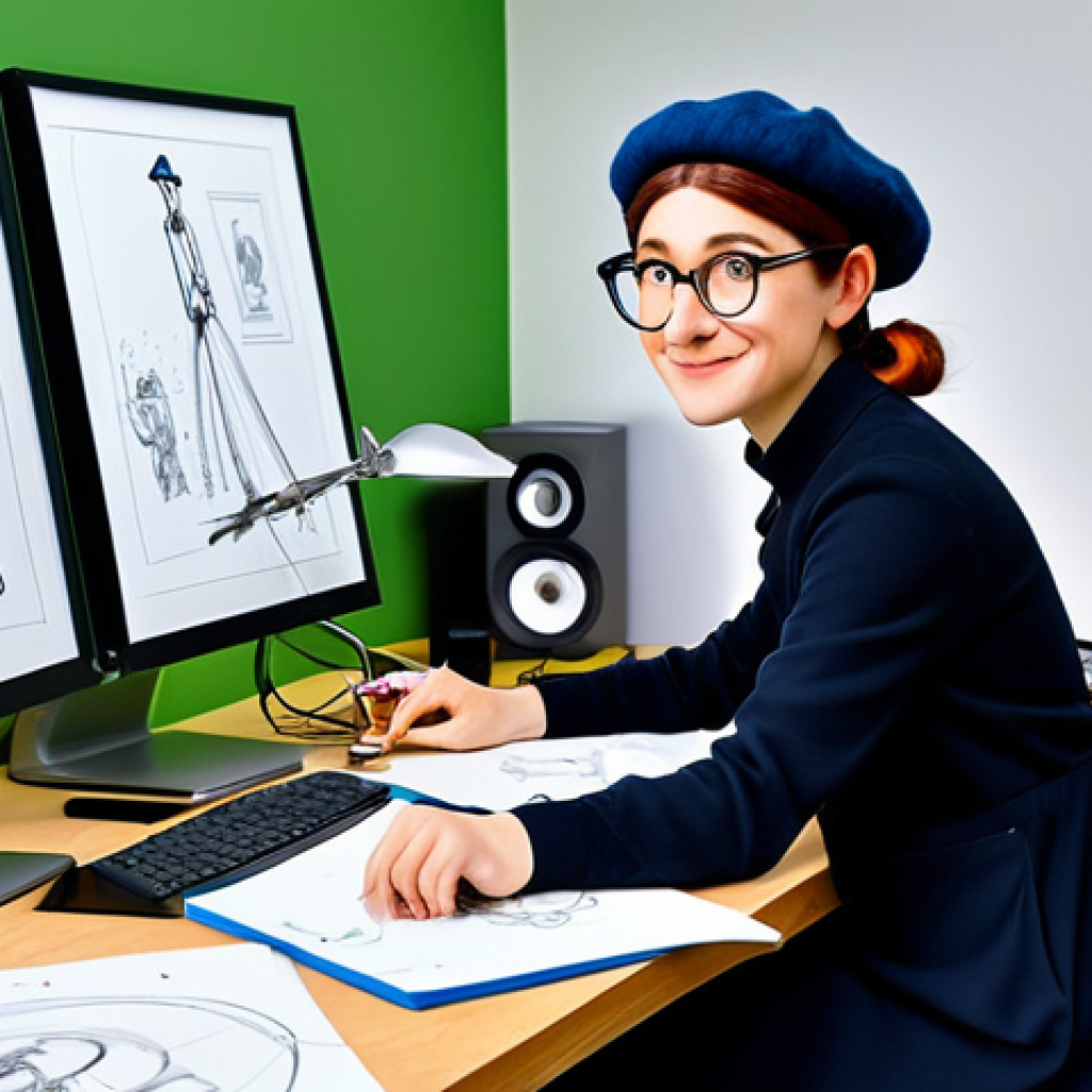 **

"A professional female animator, fully clothed in modest attire, wearing glasses and a stylish beret, working at a bright, modern studio desk in Paris, surrounded by animation equipment and character sketches of Remy from Ratatouille, appropriate content, safe for work, perfect anatomy, correct proportions, well-formed hands, proper finger count, natural pose, family-friendly, professional photography, high quality."

**